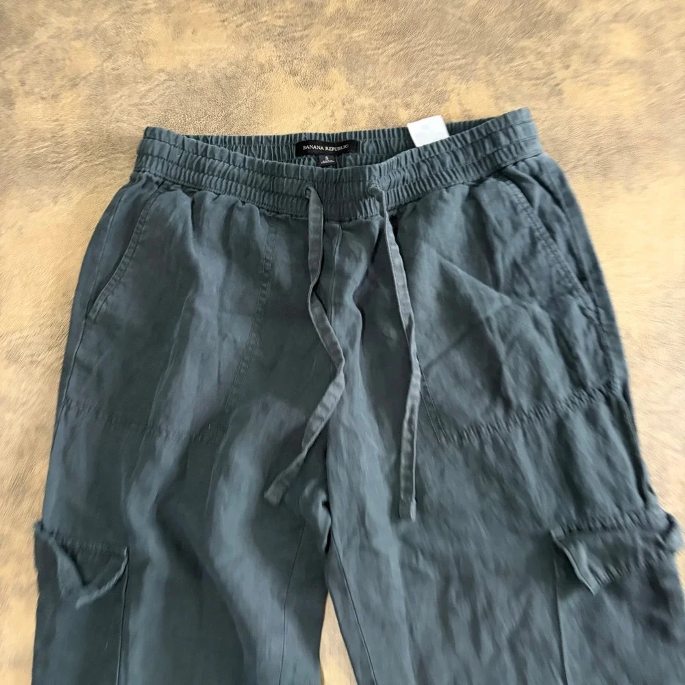 Banana Republic Luxe‎ Lounge Joggers Womens S Orca Grey Linen Blend Cargo Pants